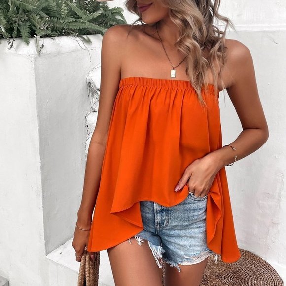 Orange Preppy Womens High Low Tube Top - Picture 5 of 5